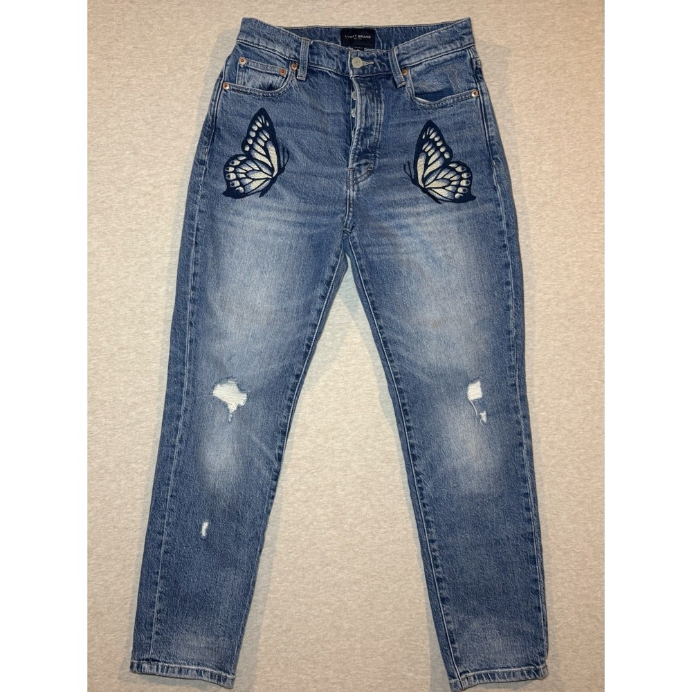 LUCKY BRAND Woman's Jeans Light Wash Blue Jean Size 2 Butterfly Embroidery 26A